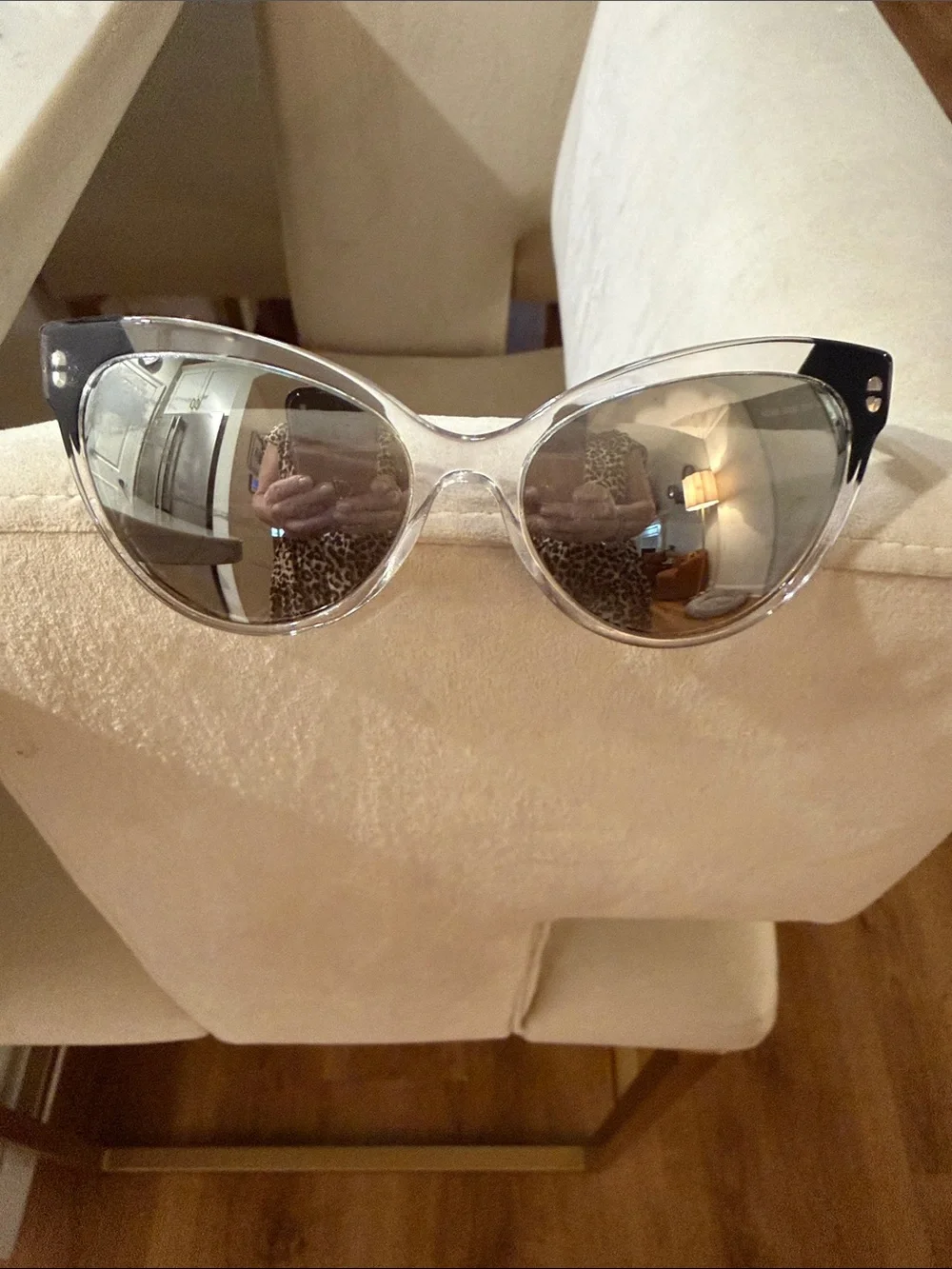 Versace Clear frame w black Cat Eye corner  wSilver Mirrored Lenses.